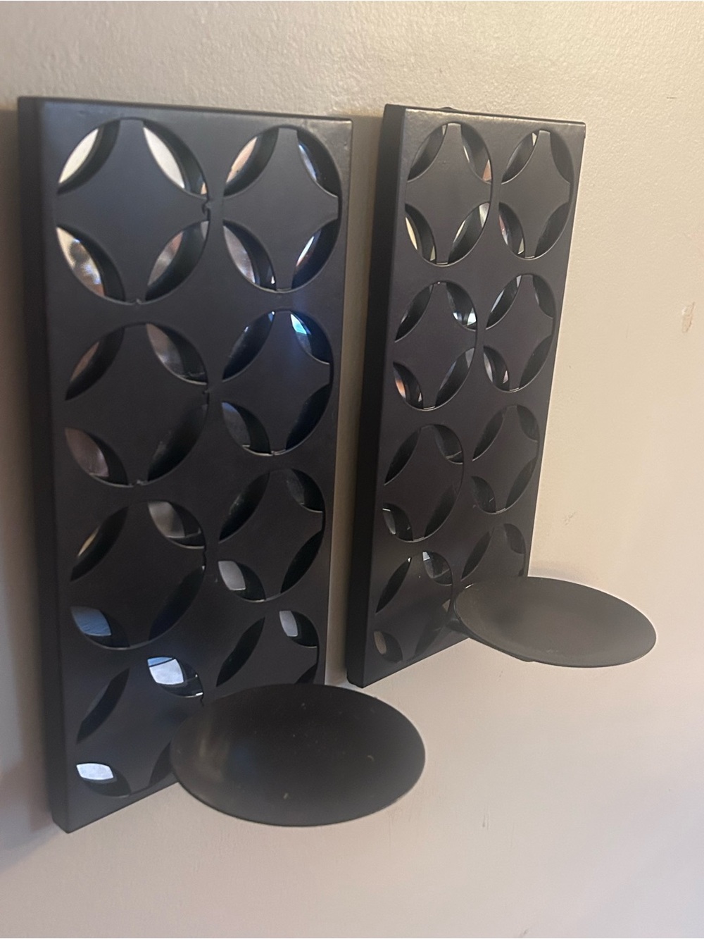 Black Decorative Wall Sconce Pair - Modern Circle Cutout Design